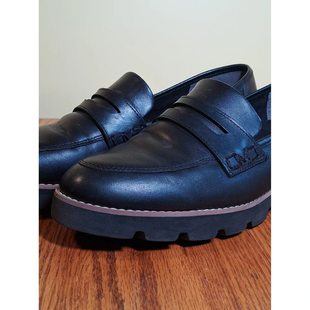 Vionic Cheryl II Black Leather Penny Loafers Slip-On Flat Shoes 9.5